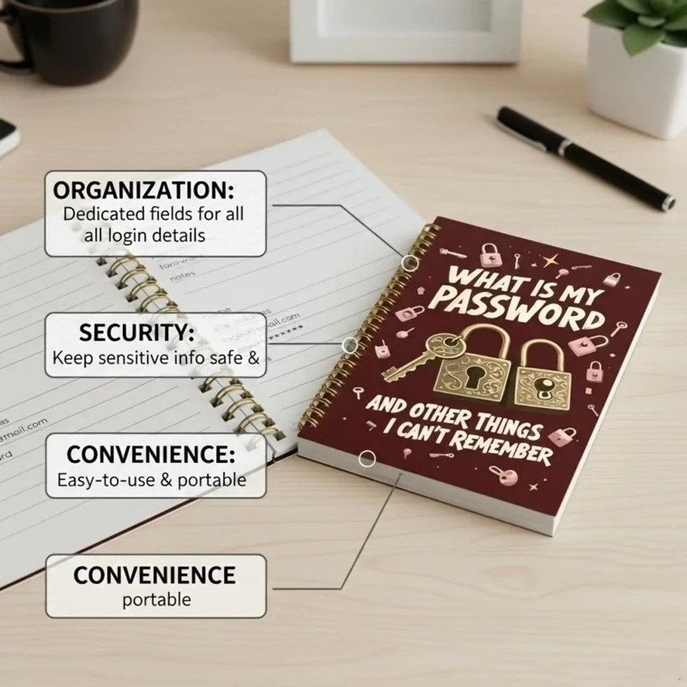 Spiral Password Notebook w/ Protective Cover Log Book Username Organizer Compact